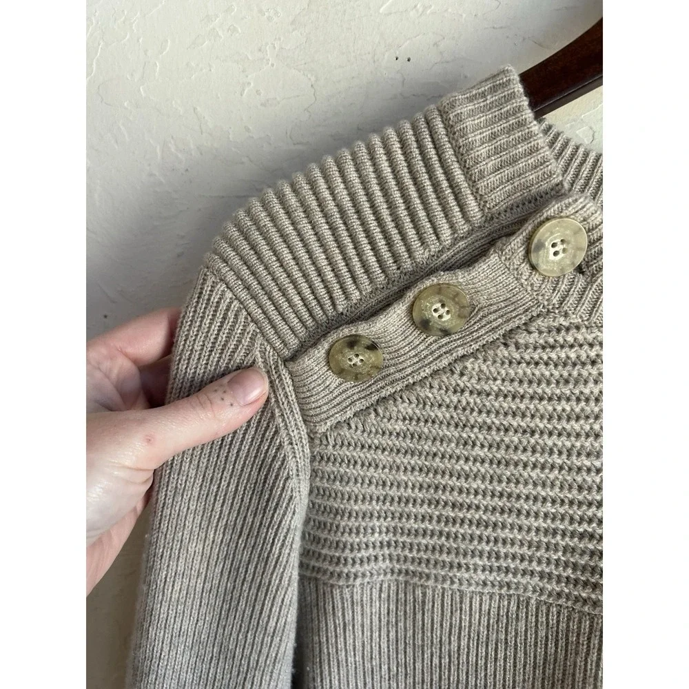 Faherty Marielle Mulino Wool Cashmere Pullover Sweater S Button‎ Oatmeal Ribbed